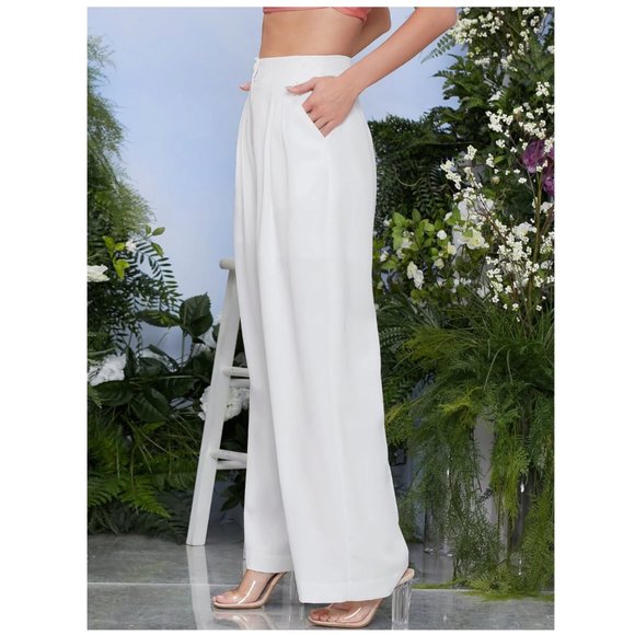 Wide Leg Pants White with Pockets - Picture 6 of 7